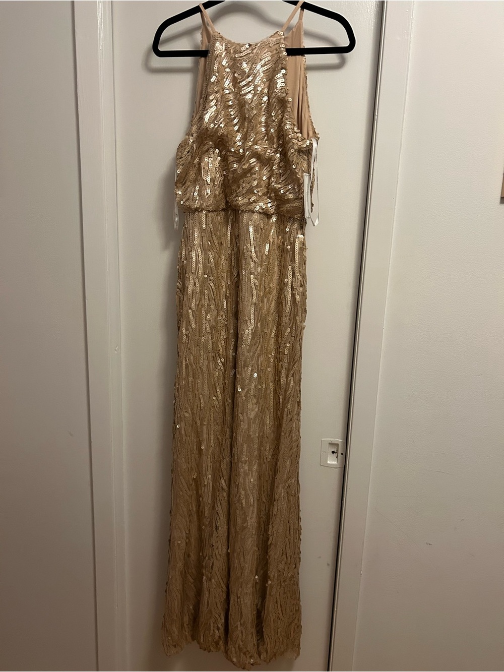 NWT Donna Morgan Gold Sequin Halter gown - Elegant Gold Evening Wear